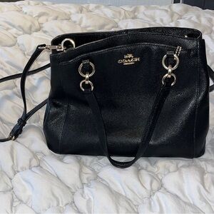 Coach Black Leather Shoulder Bag with Silver Accents